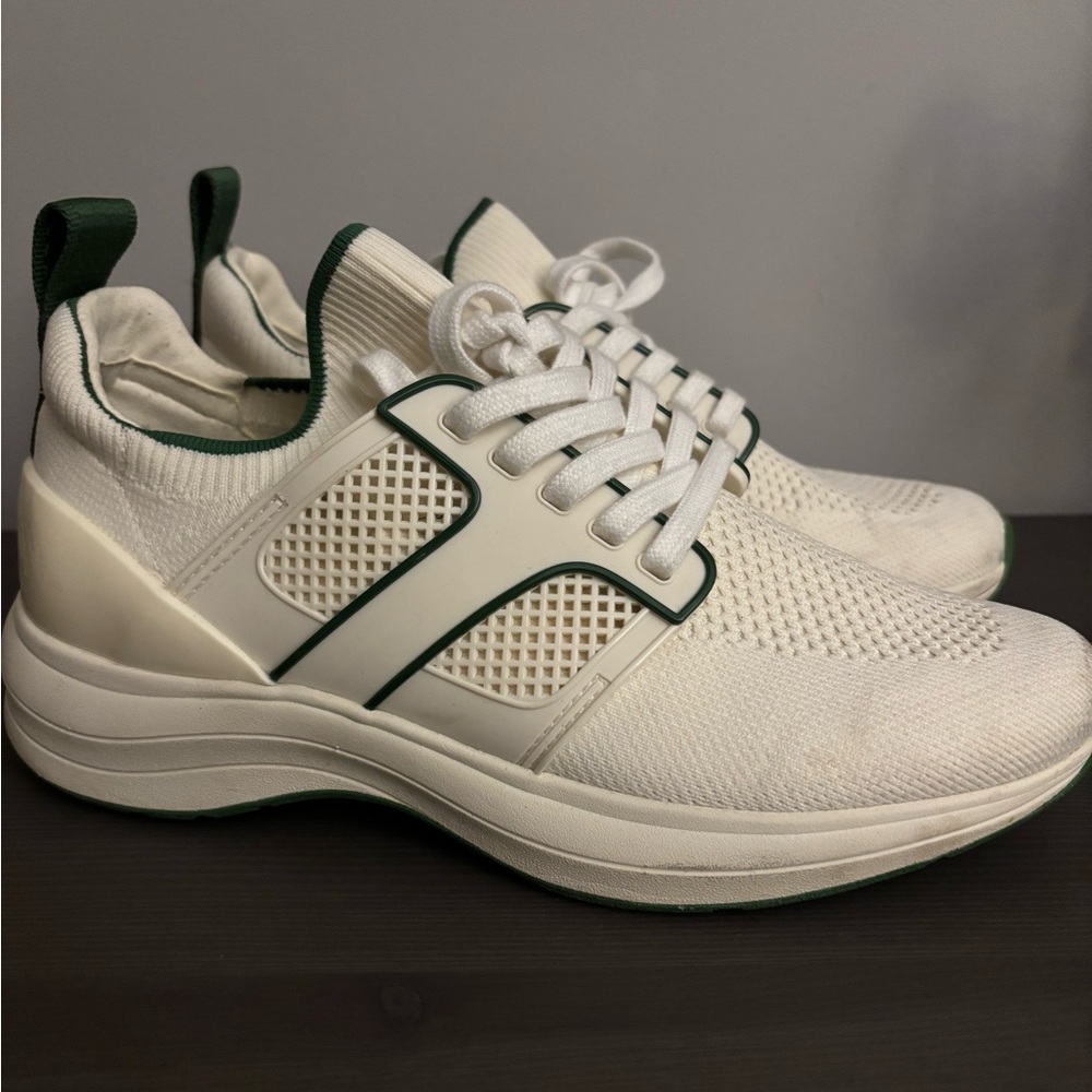 Tory Burch T Sock Runner Engineered Knit Sneaker Ivory Green